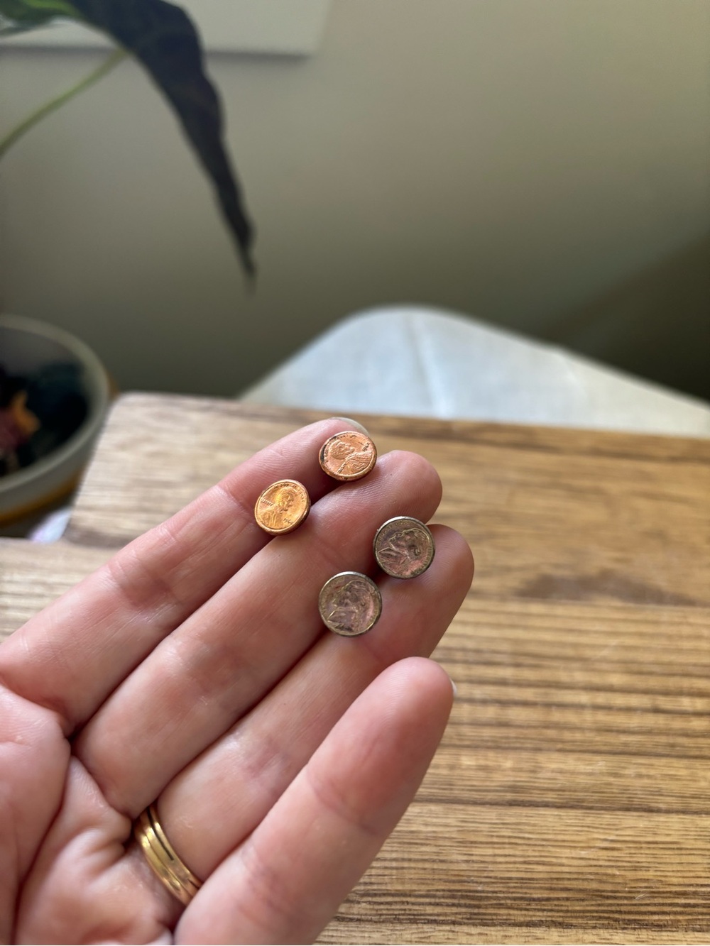 Coin Stud Earrings - Penny and nickel